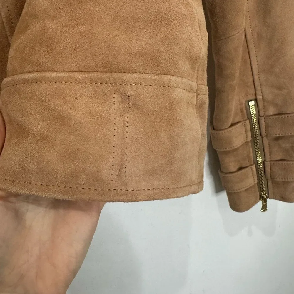 L’AGENCE $1595 Billie Belted Suede Biker Jacket in Capuccino Suede *miss… - Picture 12 of 14